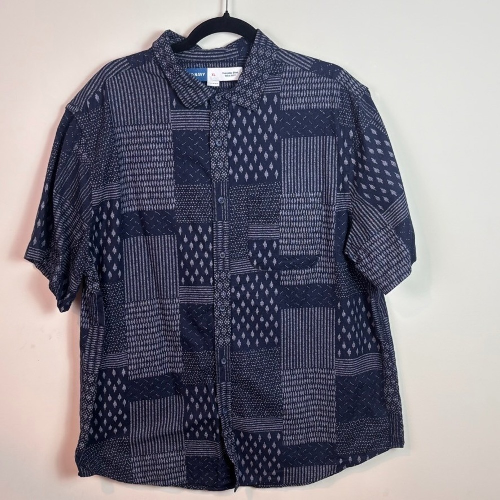 Old Navy Mens Blue Patchwork Classic Fit Everyday Oxford Shirt sz XL 100% Cotton